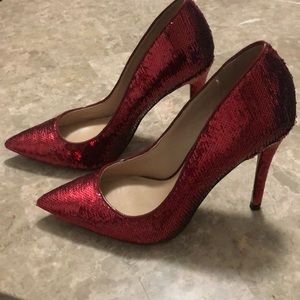 Red Sequin High Heels